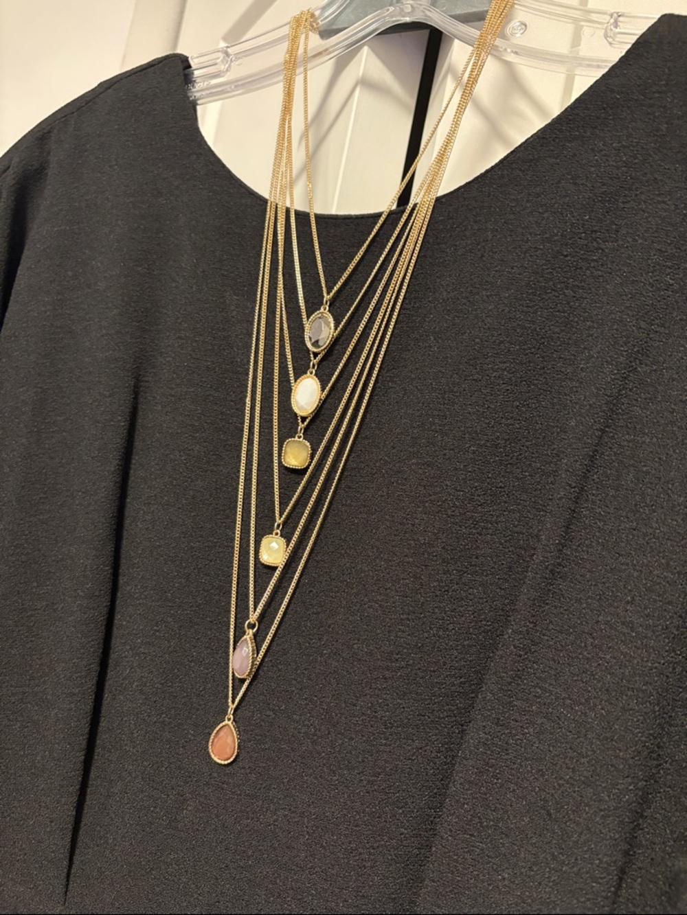 NWT [Massini] Gold-Tone Gemstone Layered Multi-Stone Long Pendant Necklace - Picture 3 of 10